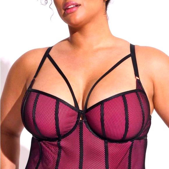 ❤️NWT VINTAGE TORRID LINGERIE BODYSUIT FISHNET & SATIN BINDING STRAPPY OPEN BACK - Picture 6 of 9